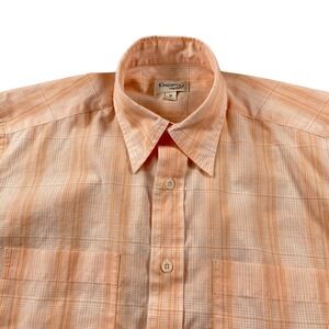 Crocodile Shirt Men Medium Orange Plaid Lightweight Cotton Blend Hong Kong Brand